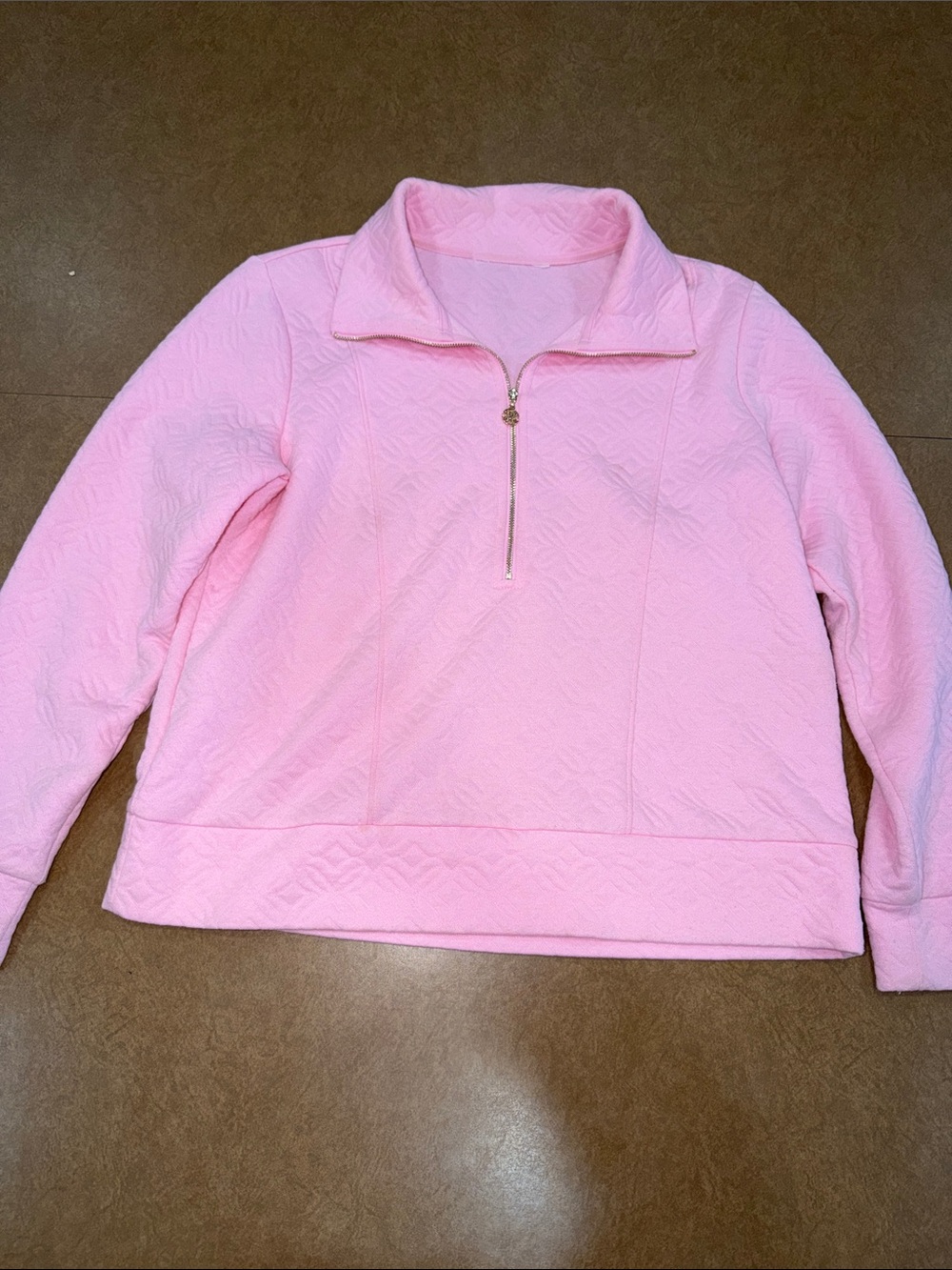 Lilly Pulitzer Eleni Pullover Conch Shell Light Pink Quilted 1/4-Zip•NO Size Tag